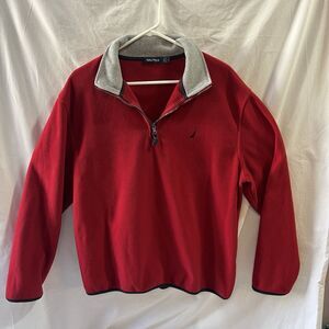 Nautica Men's Fleece Pullover Jacket 1/4 Zip Red Size Large Y2K Lightweight